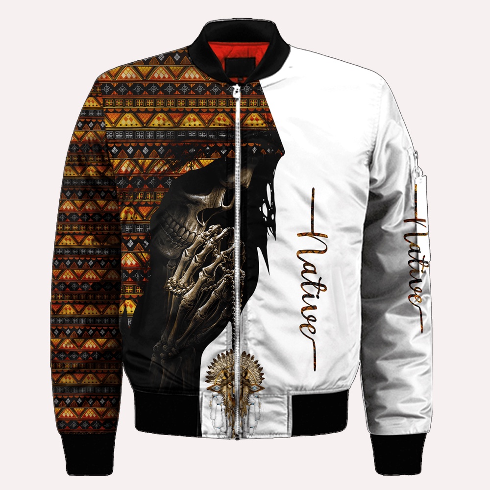 Native American Jacket, Praying Native American Skull 3D All Over Printed Bomber Jacket