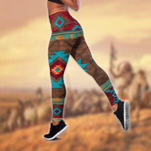 Native American Leggings Brown Motifs Native American Hollow Tanktop Leggings Set Native American Tank Tops 3 upkifl.jpg