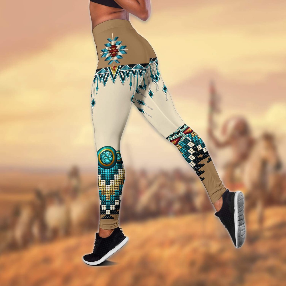 Native American Leggings, Casual Loose Native American Hollow Tanktop Leggings Set, Native American Tank Tops