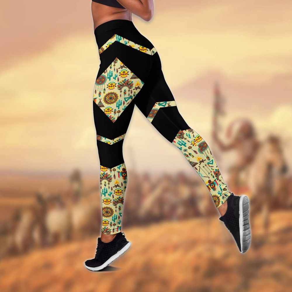 Native American Leggings, Cultural Traditions Native American Hollow Tanktop Leggings Set, Native American Tank Tops