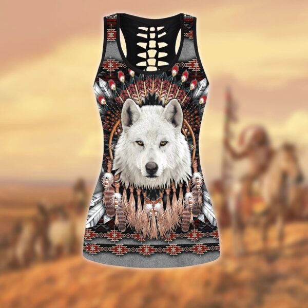 Native American Leggings, Dream Wolf Native American 3D All Over Printed Legging Tank Top, Native American Tank Tops
