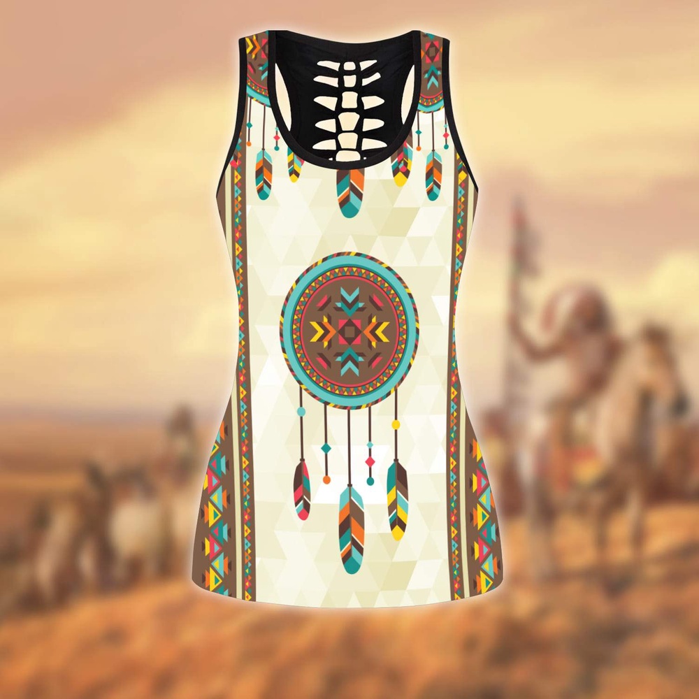 Native American Leggings, Dreamcatcher Native American Hollow Tanktop Leggings Set, Native American Tank Tops