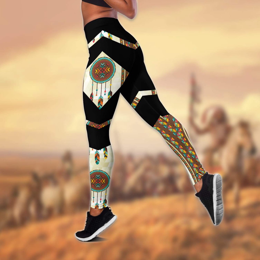 Native American Leggings, Dreamcatcher Native American Hollow Tanktop Leggings Set, Native American Tank Tops