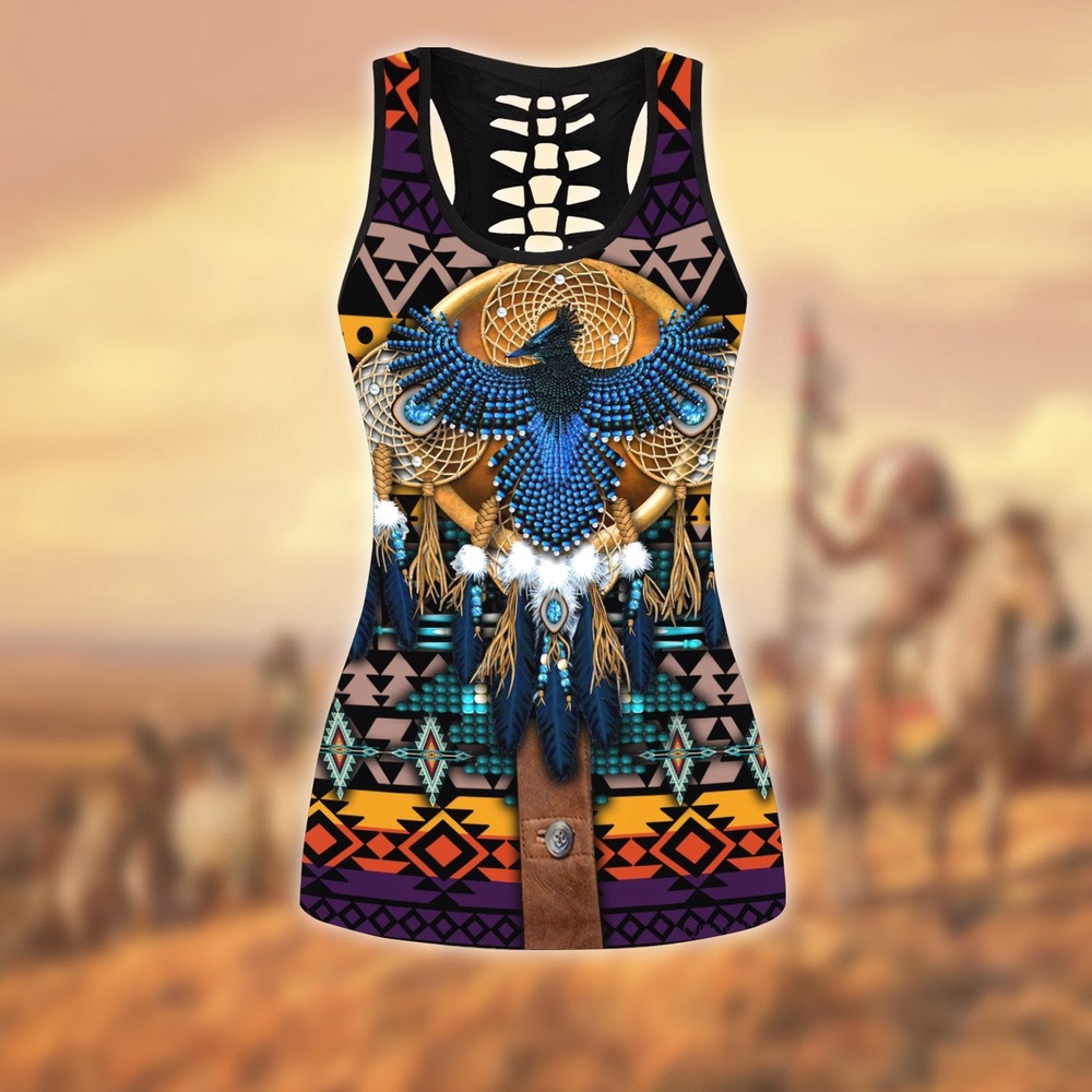 Native American Leggings, Eagle Feather Native American Hollow Tanktop  Leggings Set, Native American Tank Tops - Excoolent