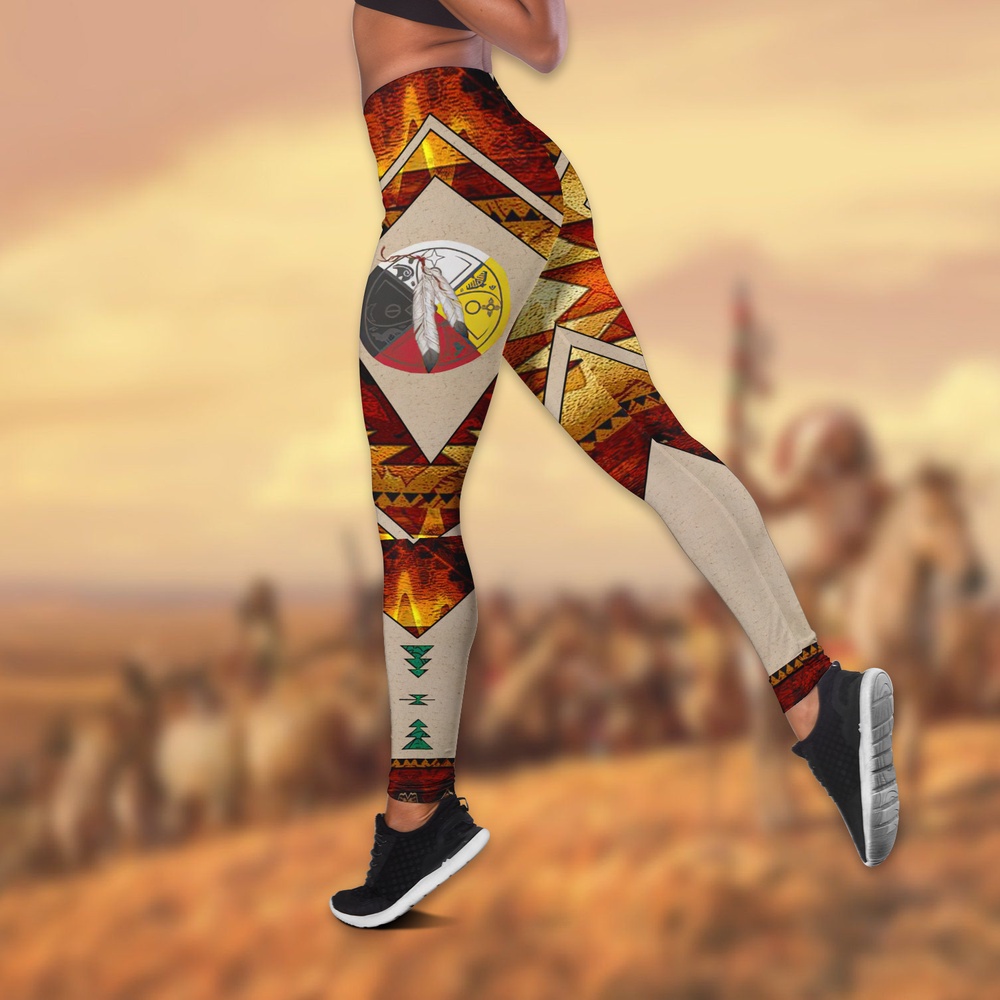 Native American Leggings, Feather Native American Hollow Tanktop Leggings Set, Native American Tank Tops