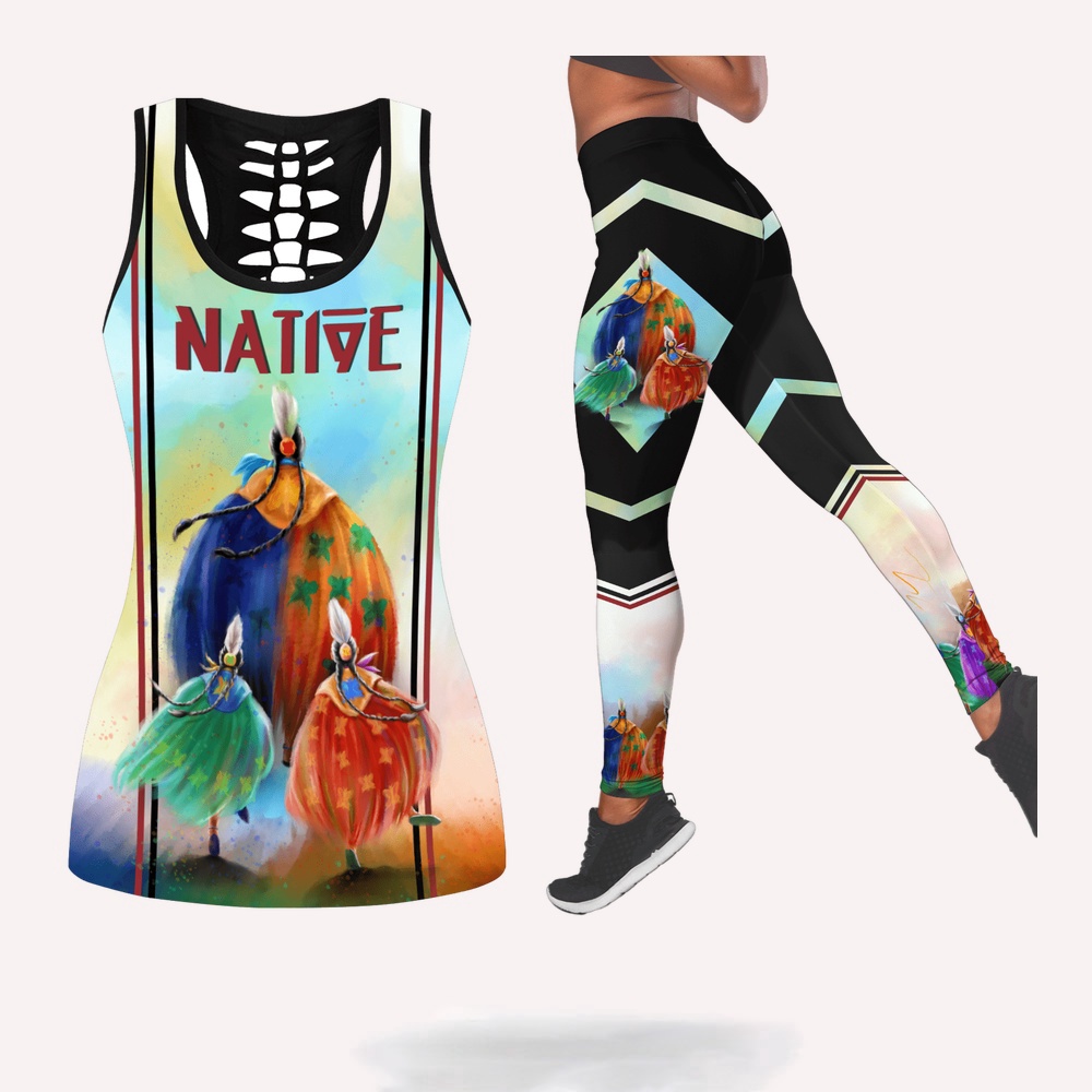 Native American Leggings, Harmonious Balance Native American 3D Legging Tank Top Set, Native American Tank Tops