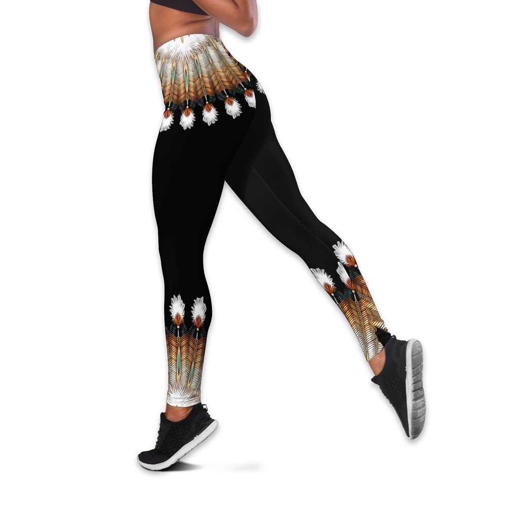 Native American Leggings, Horse Feathers Native American Hollow Tanktop Leggings Set, Native American Tank Tops