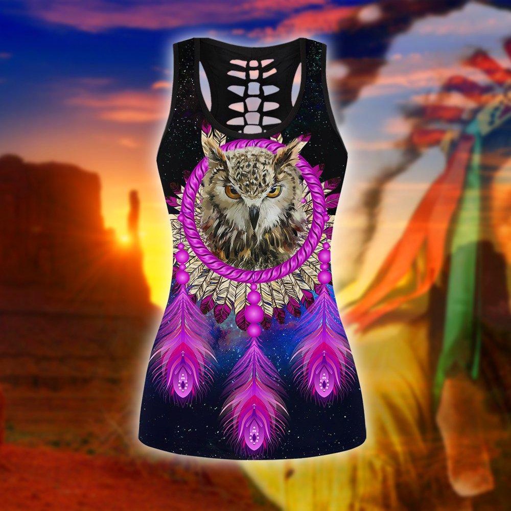 Native American Leggings, Owl Native American All Over Printed Legging Hollow Tank Top, Native American Tank Tops