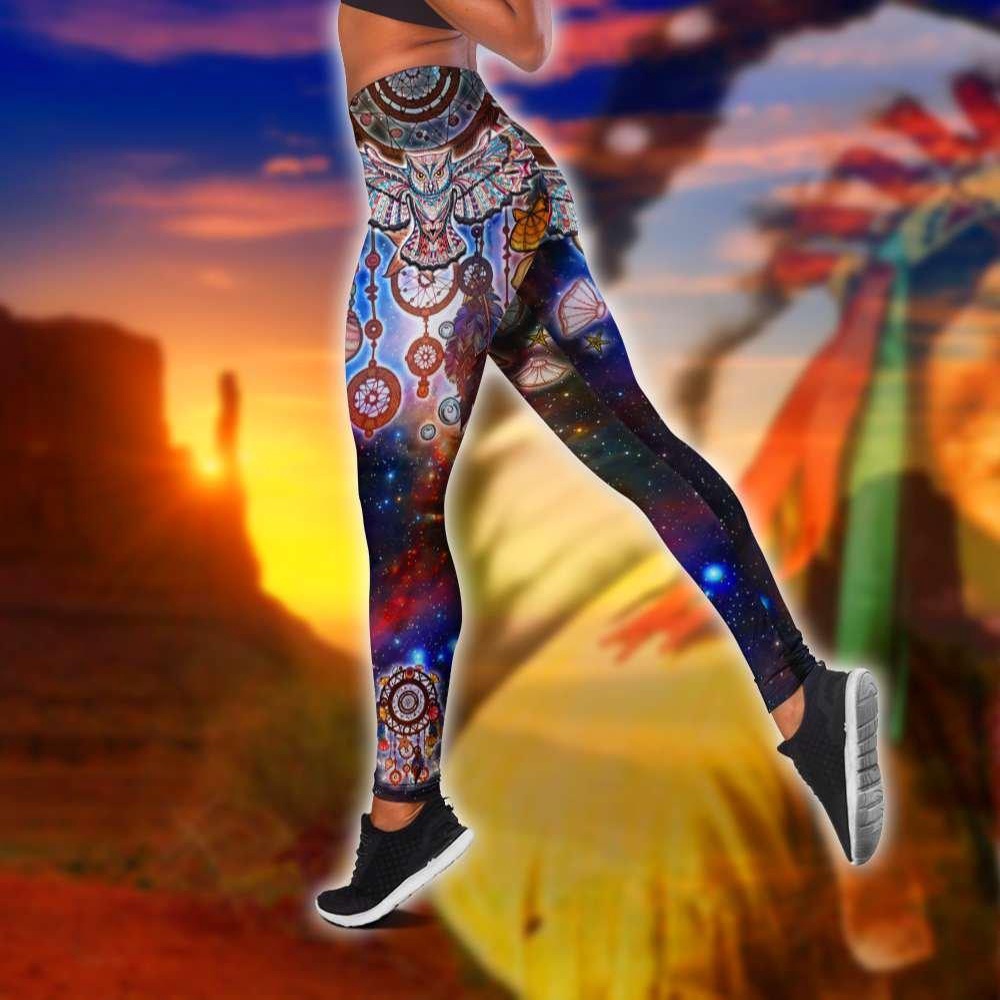 Native American Leggings, Owl Native American Hollow Tanktop Leggings Set, Native American Tank Tops