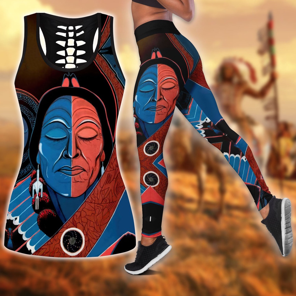 Native American Leggings, Personality Native American Hollow Tanktop Leggings Set, Native American Tank Tops