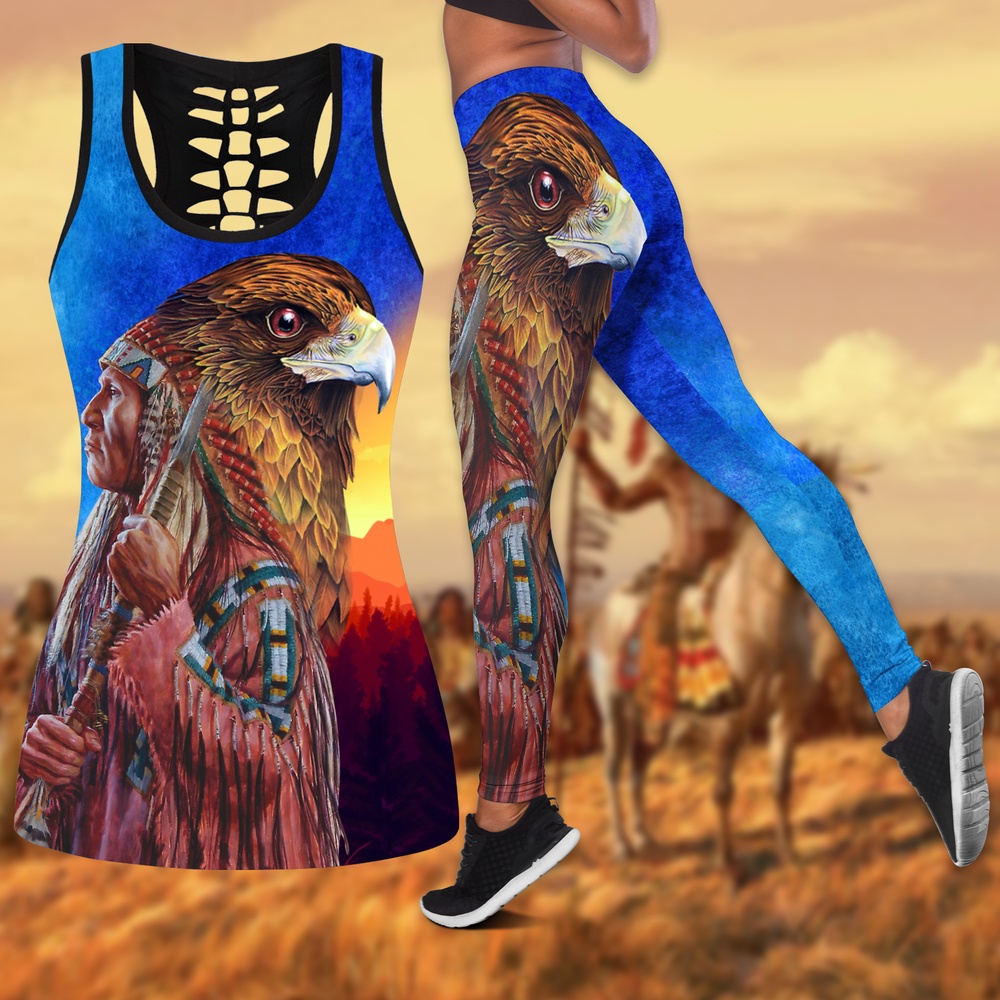 Native American Leggings, Proud Native American Hollow Tanktop Leggings Set, Native American Tank Tops