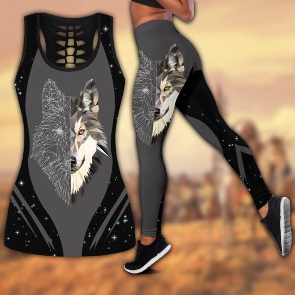 Native American Leggings, Special Wolf Design Native American Hollow Tanktop Leggings Set, Native American Tank Tops