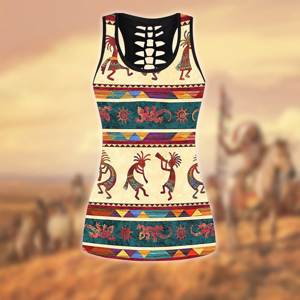 Native American Leggings, Sun Valley Dance Native American Hollow Tanktop Leggings Set, Native American Tank Tops
