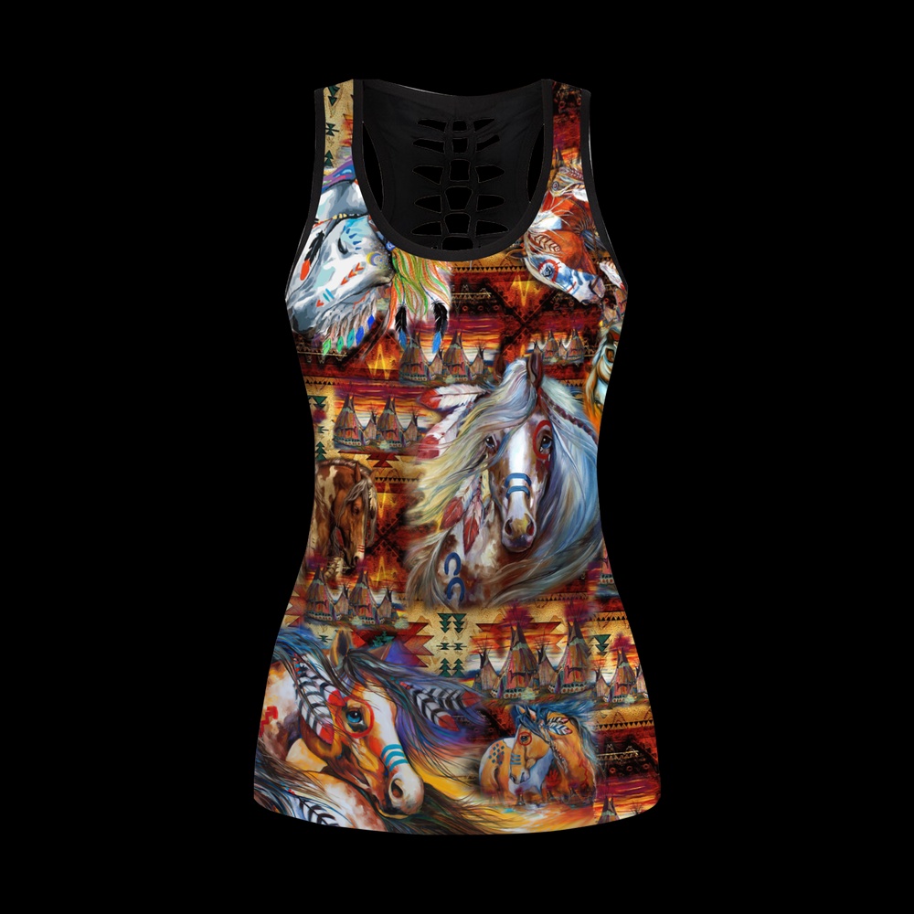 Native American Leggings, The Horse Native American Hollow Tanktop Leggings Set, Native American Tank Tops