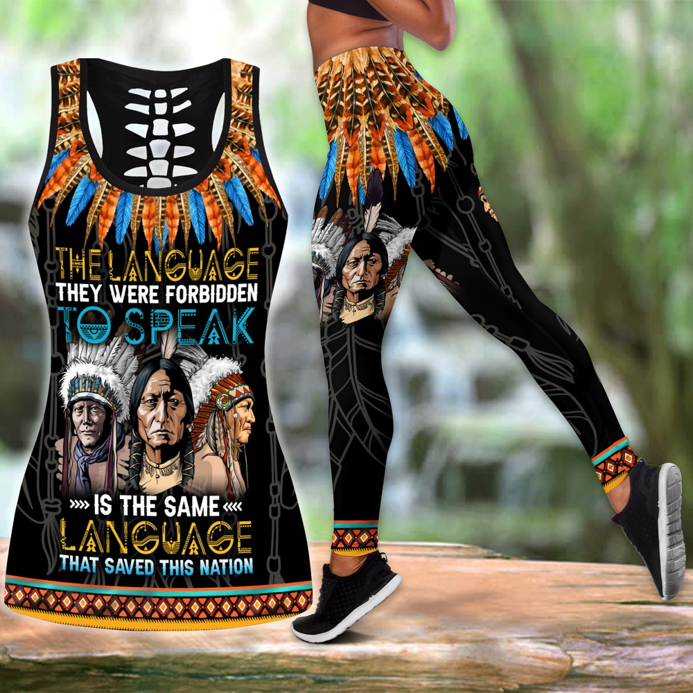 Native American Leggings, The Language They Were Forbidden To Speak Native American Combo Legging Tank Top, Native American Tank Tops