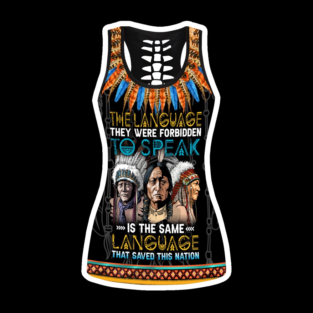 Native American Leggings, The Language They Were Forbidden To Speak Native American Combo Legging Tank Top, Native American Tank Tops