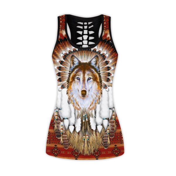 Native American Leggings, Wolf Feather Eagle Native American Hollow Tanktop Leggings Set, Native American Tank Tops