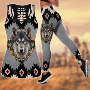 Native American Leggings, Wolf Grey Head Native…