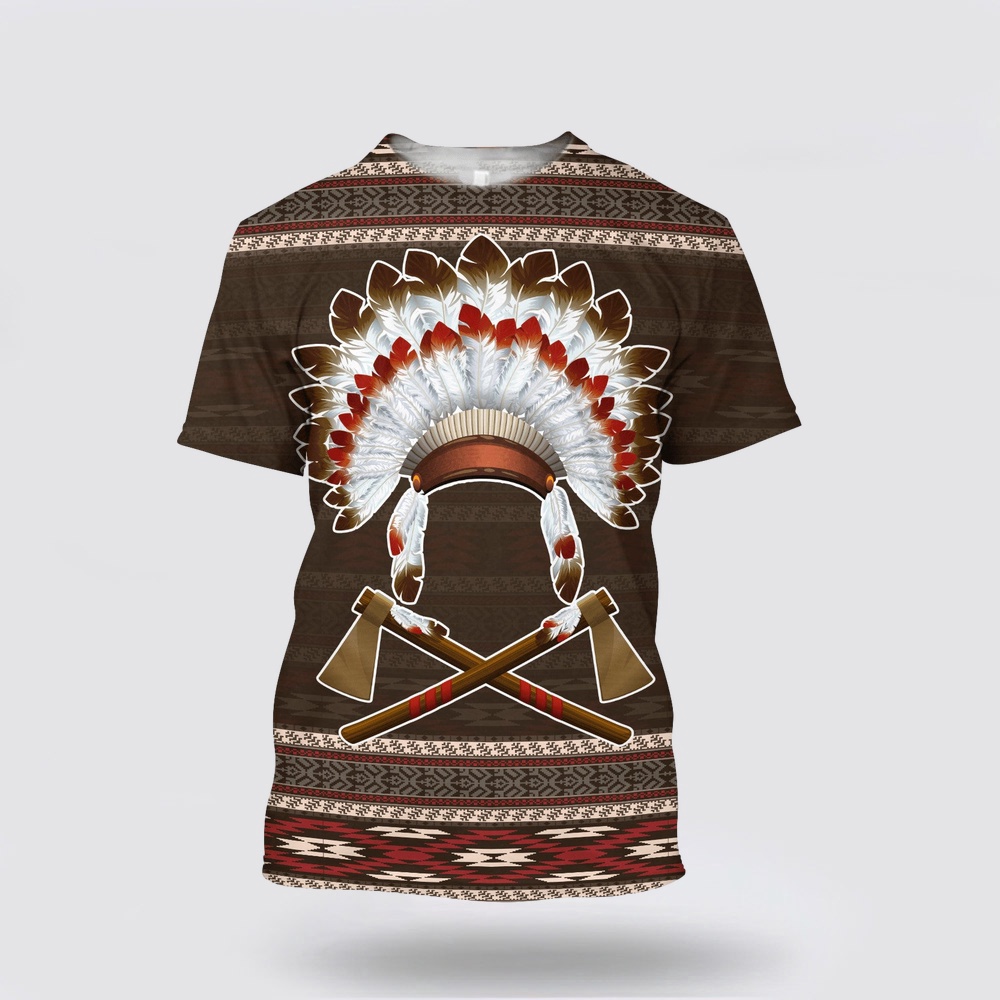 Native American T Shirt, Aboriginal Hat Motifs Native American 3D All Over Printed T-Shirt, Beautiful Native American T Shirts