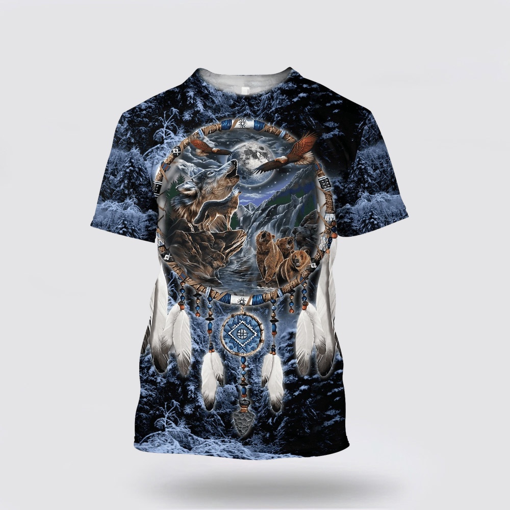 Native American T Shirt, Animals Under The Moon Native American 3D All Over Printed T-Shirt, Beautiful Native American T Shirts Native American T Shirt, Animals Under The Moon Native American 3D All Over Printed T-Shirt, Beautiful Native American T Shirts