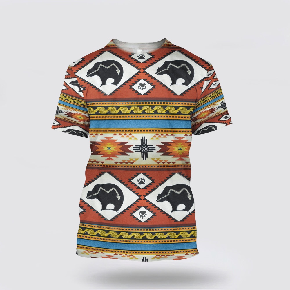 Native American T Shirt, Bear Pattern Native American 3D All Over Printed T-Shirt, Beautiful Native American T Shirts Native American T Shirt, Bear Pattern Native American 3D All Over Printed T-Shirt, Beautiful Native American T Shirts
