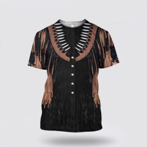 Native American T Shirt, Black Suede Motifs…