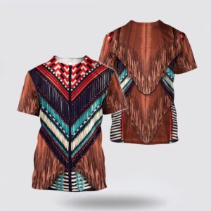 Native American T Shirt, Brown White Blue…