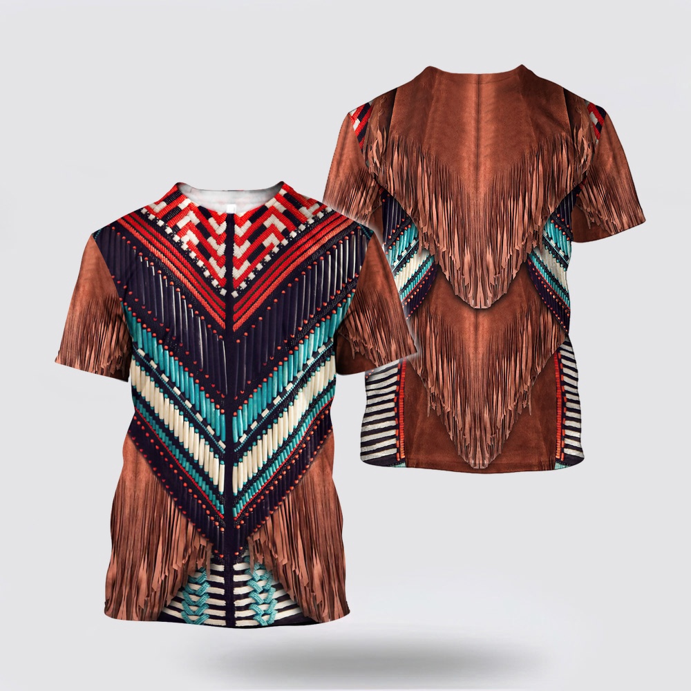 Native American T Shirt, Brown White Blue Native American 3D All Over Printed T-Shirt, Beautiful Native American T Shirts Native American T Shirt, Brown White Blue Native American 3D All Over Printed T-Shirt, Beautiful Native American T Shirts