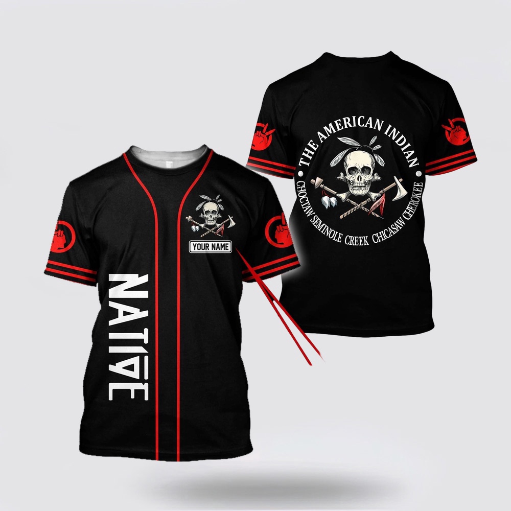 Native American T Shirt, Custom Name Skull Indian Native American 3D All Over Printed T-Shirt, Beautiful Native American T Shirts Native American T Shirt, Custom Name Skull Indian Native American 3D All Over Printed T-Shirt, Beautiful Native American T Shirts