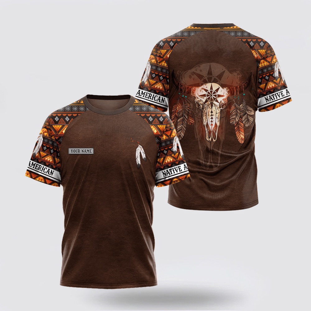 Native American T Shirt, Customized Name Cow Skull Native American 3D All Over Printed T-Shirt, Beautiful Native American T Shirts Native American T Shirt, Customized Name Cow Skull Native American 3D All Over Printed T-Shirt, Beautiful Native American T Shirts