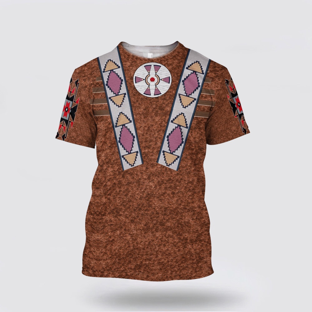 Native American T Shirt, Earthy Brown Native American 3D All Over Printed, Beautiful Native American T Shirts Native American T Shirt, Earthy Brown Native American 3D All Over Printed, Beautiful Native American T Shirts