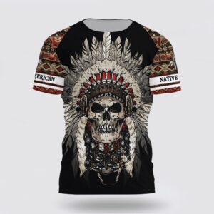 Native American T Shirt, Feather Skull Pattern…