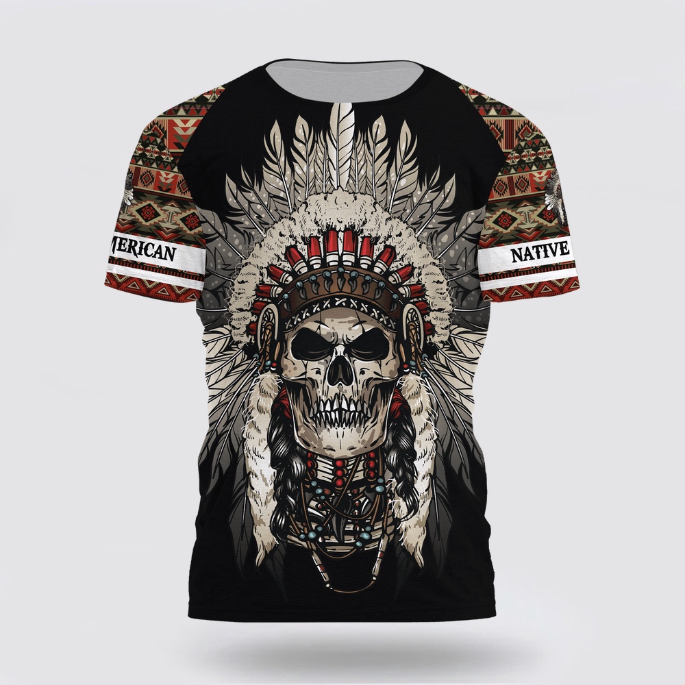 Native American T Shirt, Feather Skull Pattern Native American 3D All Over Printed T-Shirt, Beautiful Native American T Shirts Native American T Shirt, Feather Skull Pattern Native American 3D All Over Printed T-Shirt, Beautiful Native American T Shirts