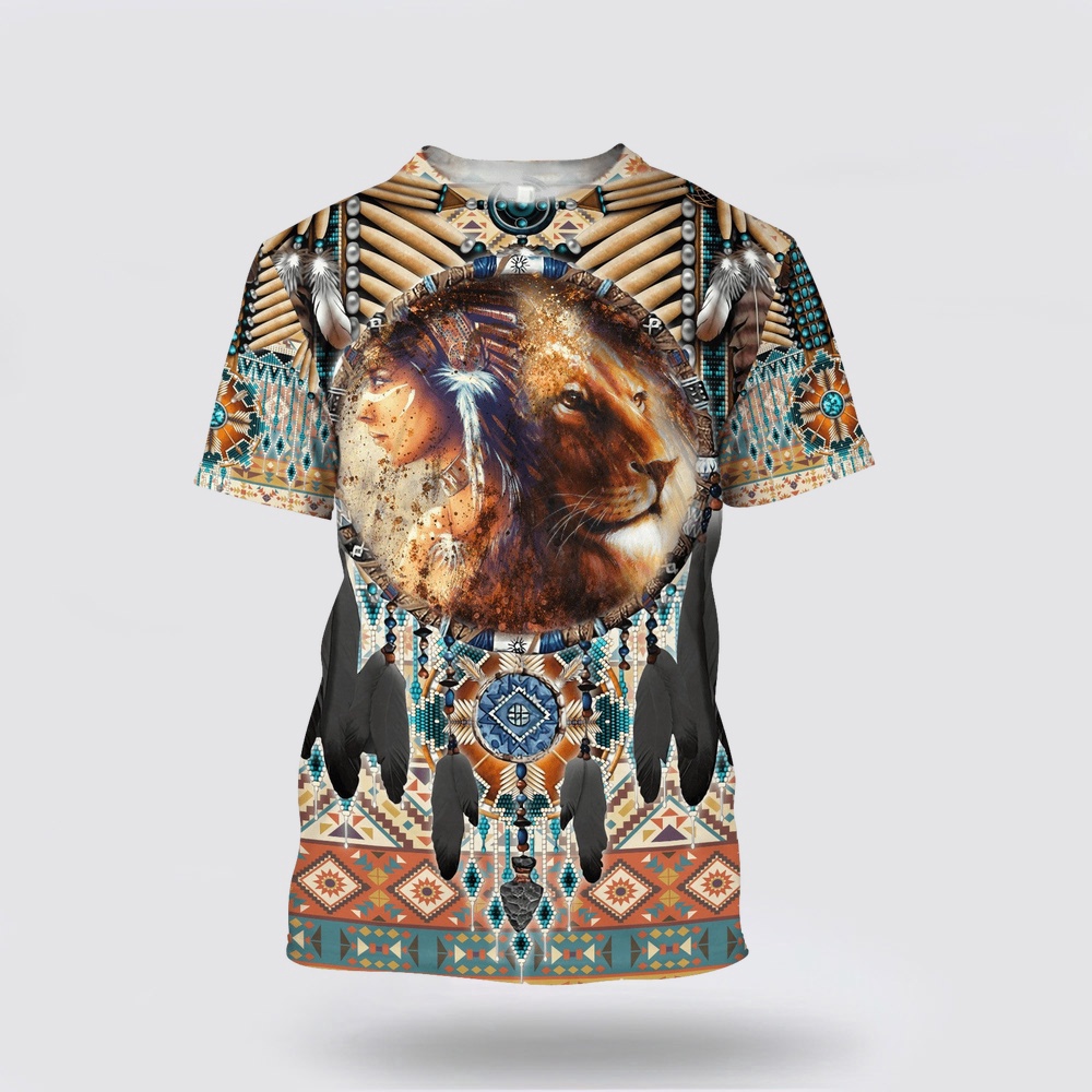 Native American T Shirt, Lion Native American 3D All Over Printed T-Shirt, Beautiful Native American T Shirts Native American T Shirt, Lion Native American 3D All Over Printed T-Shirt, Beautiful Native American T Shirts