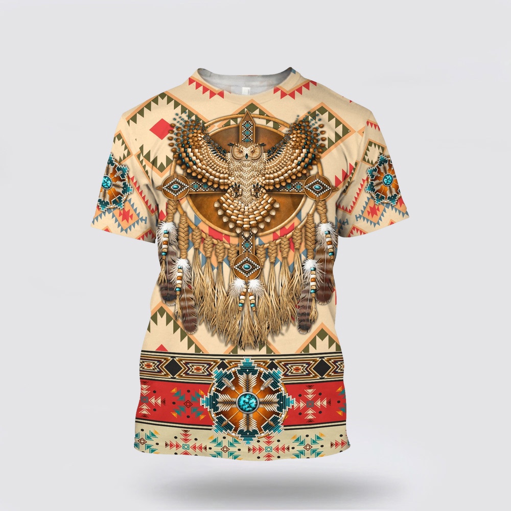 Native American T Shirt, Owl Patterns Native American 3D All Over Printed T-Shirt, Beautiful Native American T Shirts Native American T Shirt, Owl Patterns Native American 3D All Over Printed T-Shirt, Beautiful Native American T Shirts
