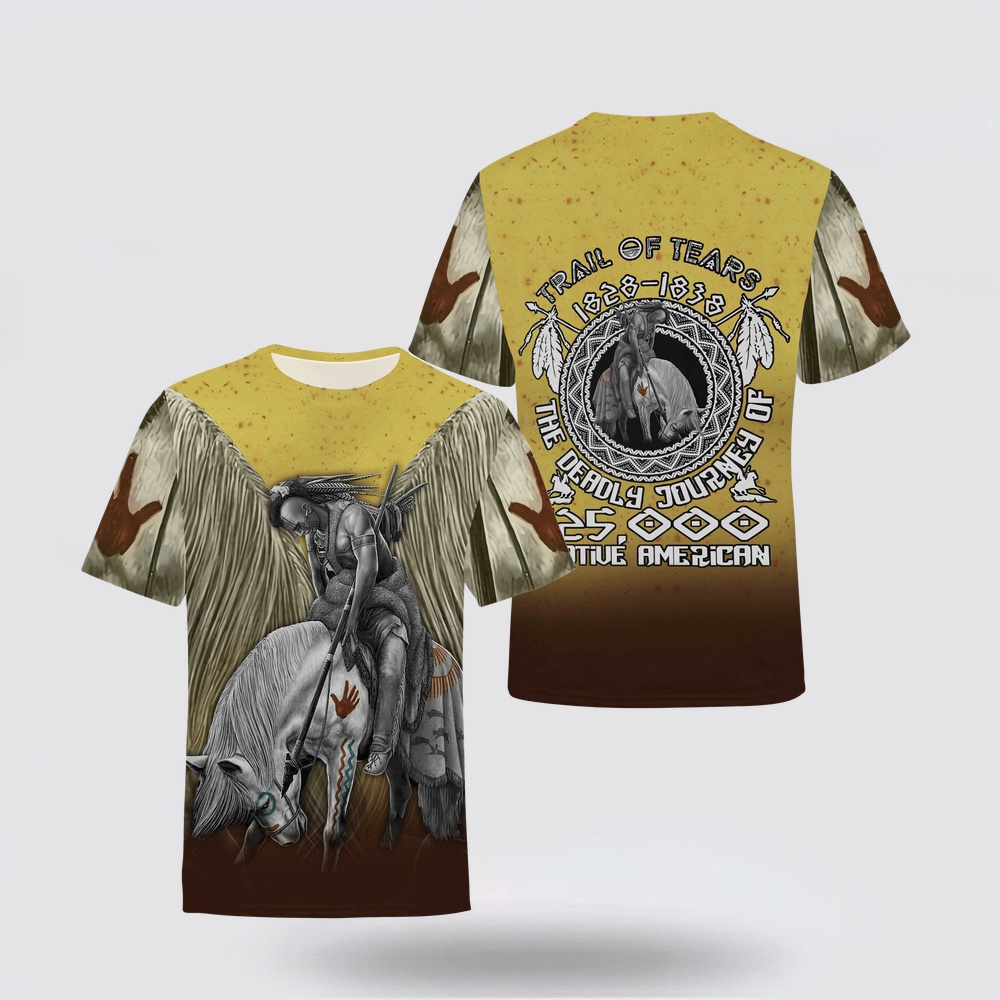 Native American T Shirt, The Deathly Journey Of Native American 3D All Over Printed T-Shirt, Beautiful Native American T Shirts Native American T Shirt, The Deathly Journey Of Native American 3D All Over Printed T-Shirt, Beautiful Native American T Shirts