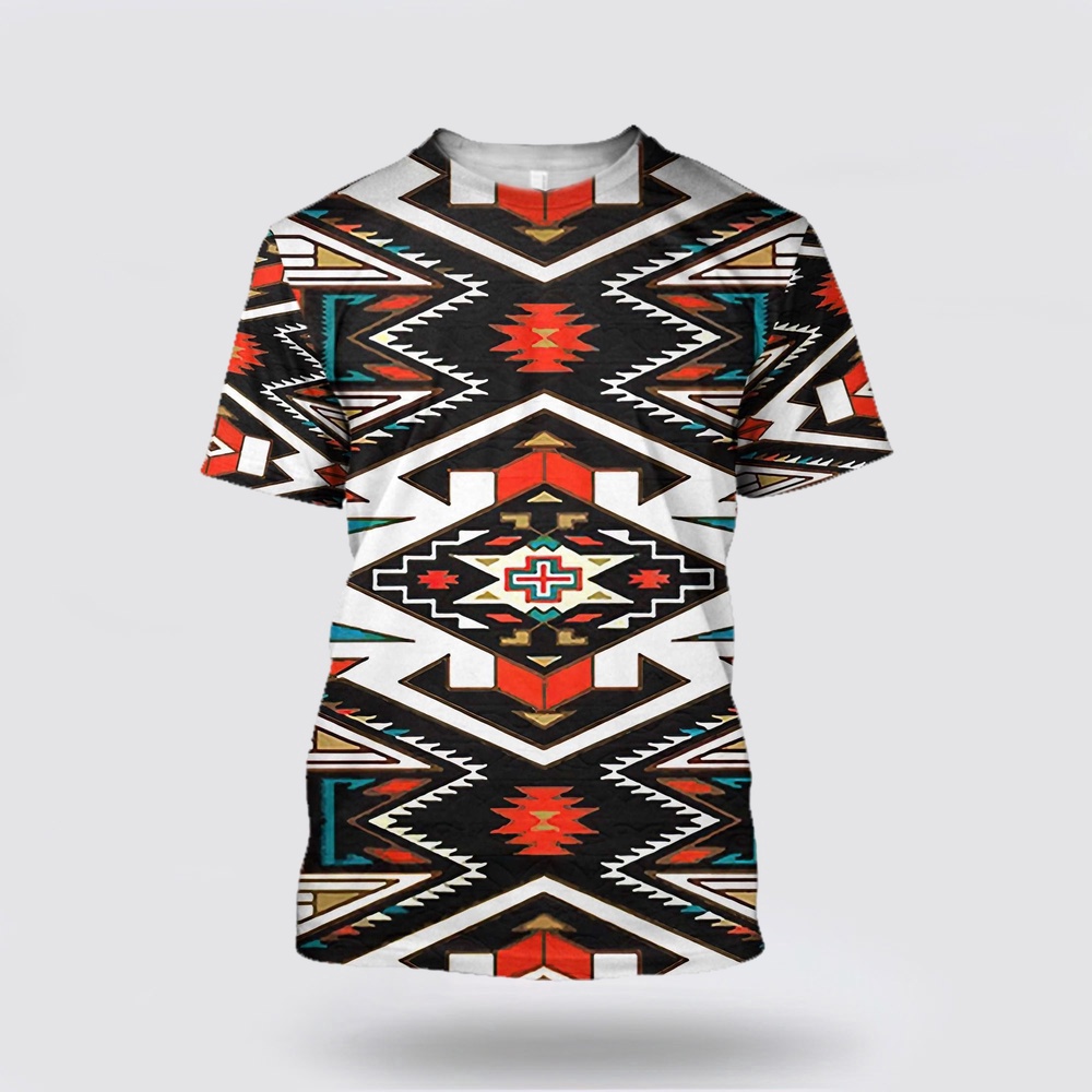Native American T Shirt, Tribal Pattern Colorful Native American 3D Over Printed T-Shirt, Beautiful Native American T Shirts