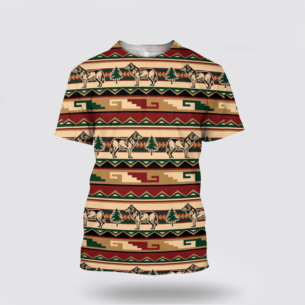 Native American T Shirt, Wofl Pattern Native American 3D All Over Printed T-Shirt, Beautiful Native American T Shirts Native American T Shirt, Wofl Pattern Native American 3D All Over Printed T-Shirt, Beautiful Native American T Shirts