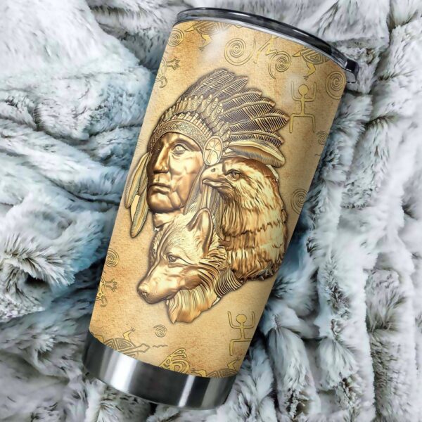 Native American Tumbler, Custom Name Bronze Engraving Native American Steel Tumbler, American Tumbler, Native Tumbler