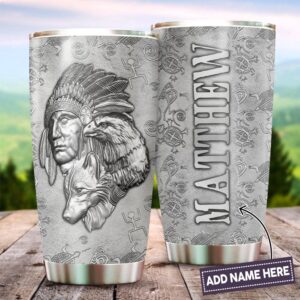 Native American Tumbler, Custom Name Stone Pattern…