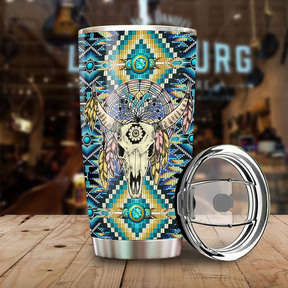 Native American Tumbler, Pattern Skull Tumbler, American Tumbler, Native Tumbler