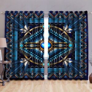 Native American Window Curtains, Beadwork Blue Native…