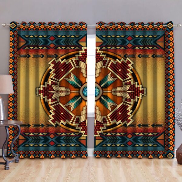 Native American Window Curtains, Beadwork Native American All Over Printed Window Curtains, Window Curtains