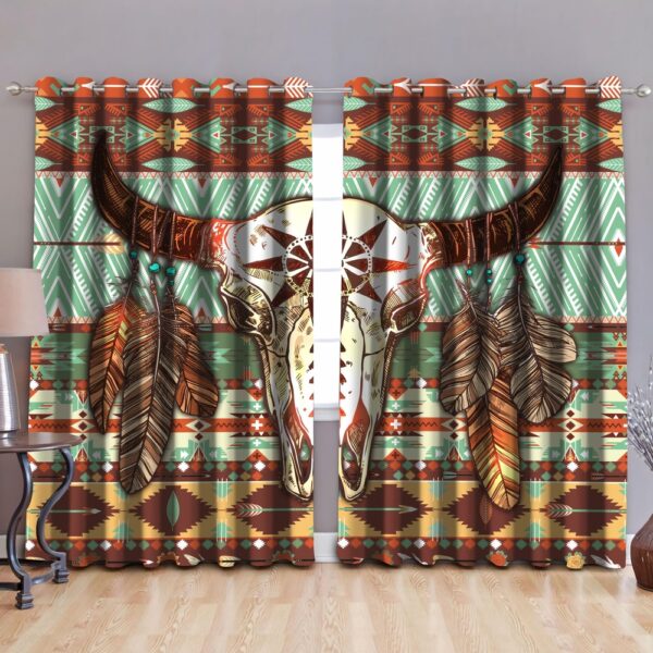 Native American Window Curtains, Big Cow Skull Native American Window Curtains, Window Curtains