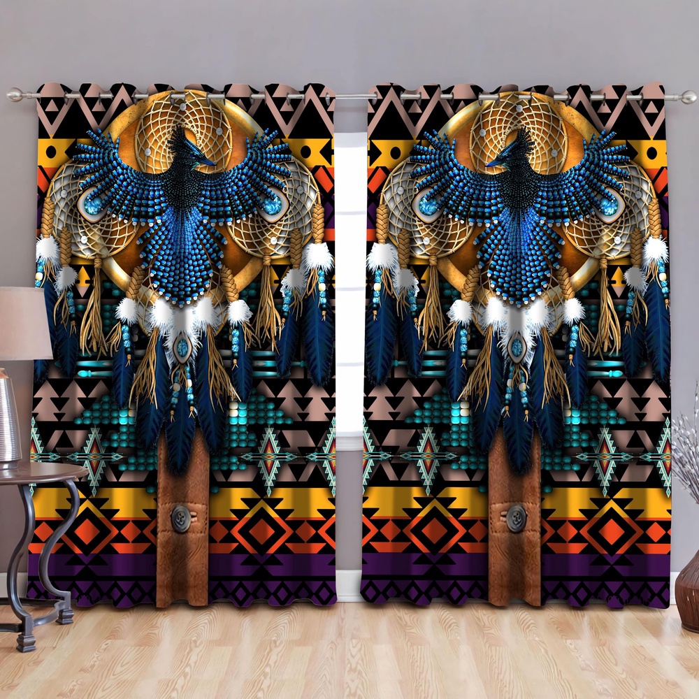 Native American Window Curtains, Black Bird Dream Native American Window Curtains, Window Curtains