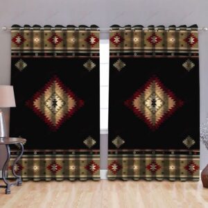 Native American Window Curtains, Black Red Pattern…