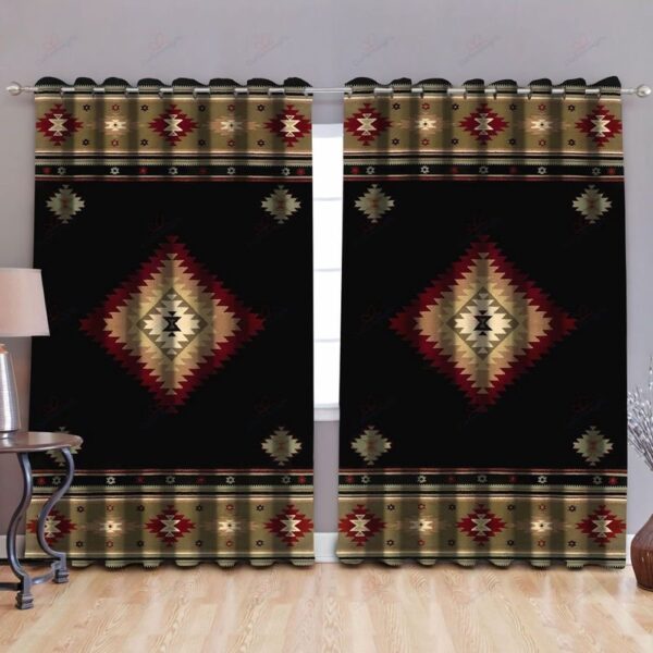Native American Window Curtains, Black Red Pattern Native American Window Curtains, Window Curtains