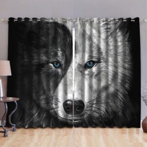 Native American Window Curtains, Black White Wolf…