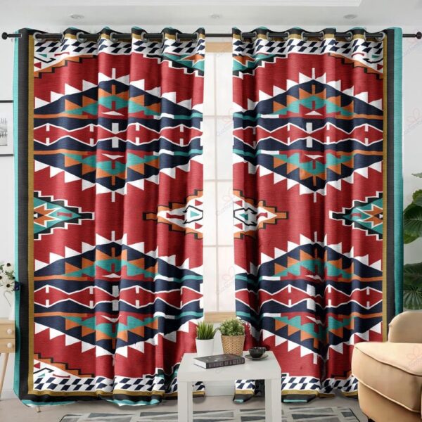 Native American Window Curtains, Brocade Motifs Native American All Over Printed Window Curtains, Window Curtains