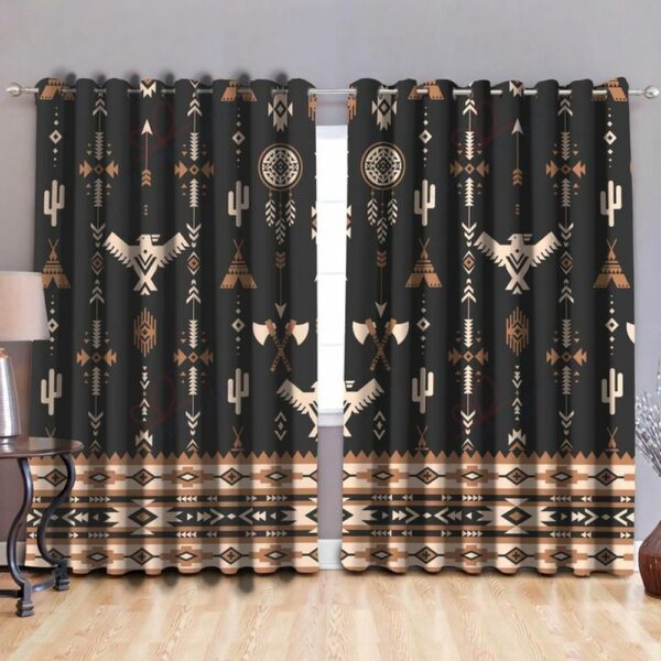 Native American Window Curtains, Brown Pattern Bird Native American Pattern Window Curtains, Window Curtains